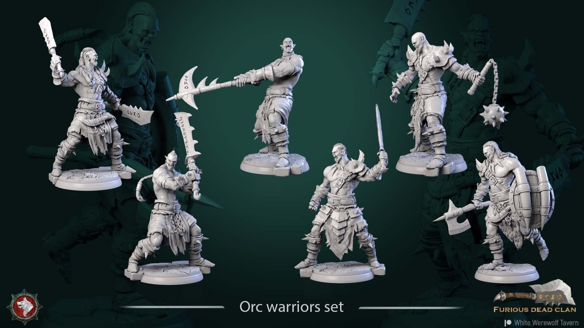 Orc Warriors | TTRPG Miniature | White Werewolf Tavern | Unpainted, Unplated Resin 8k