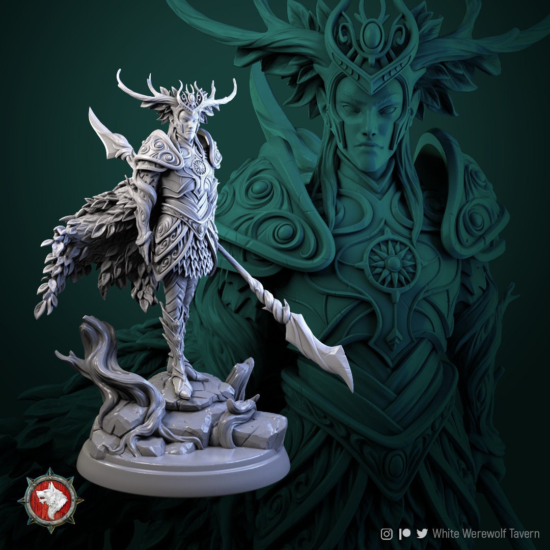 Tarniel, Wood Elf Nature Fae King | TABLETOP SCALE | TTRPG D&D Miniature | White Werewolf Tavern | Unpainted, Unplated Resin 8k