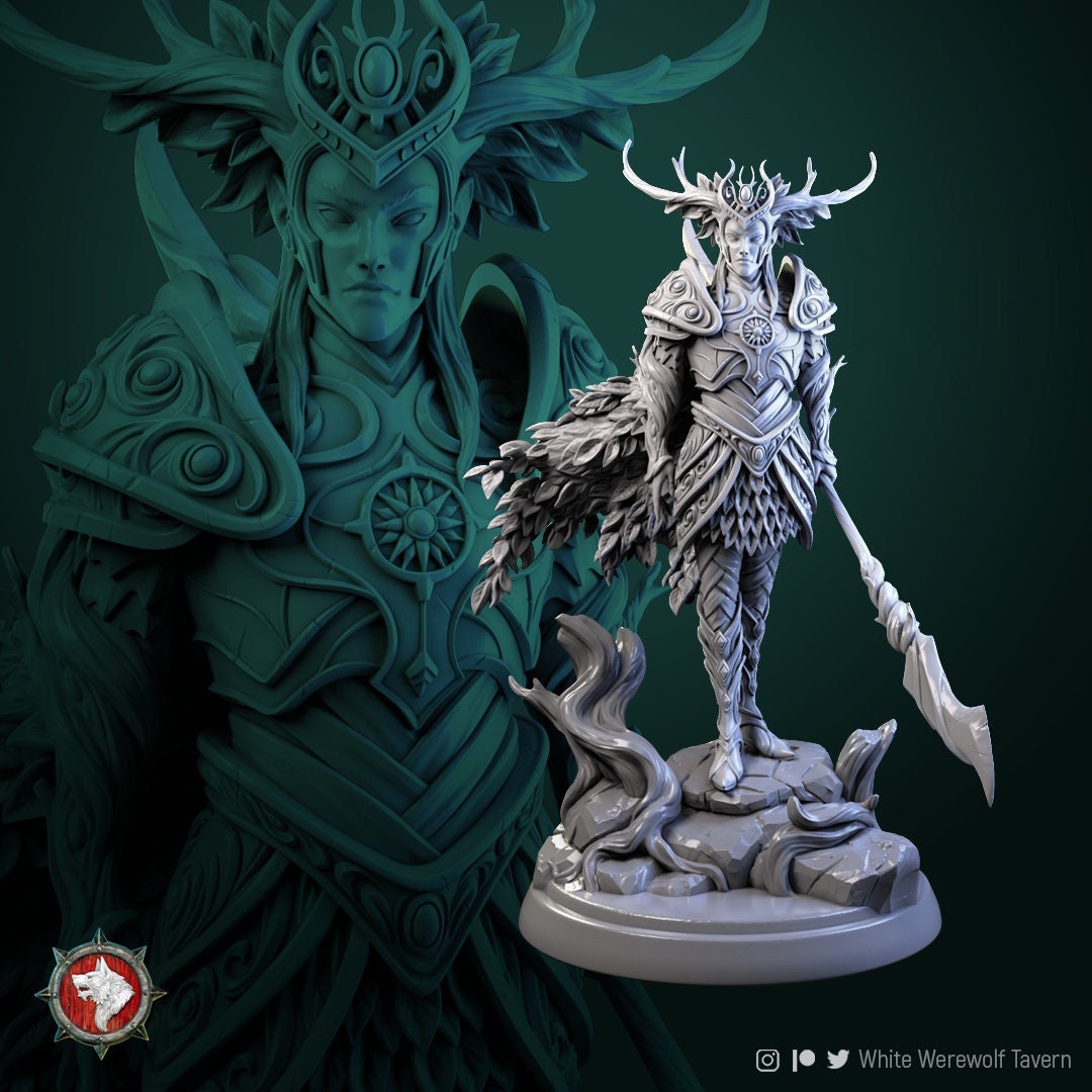 Tarniel, Wood Elf Nature Fae King | TABLETOP SCALE | TTRPG D&D Miniature | White Werewolf Tavern | Unpainted, Unplated Resin 8k