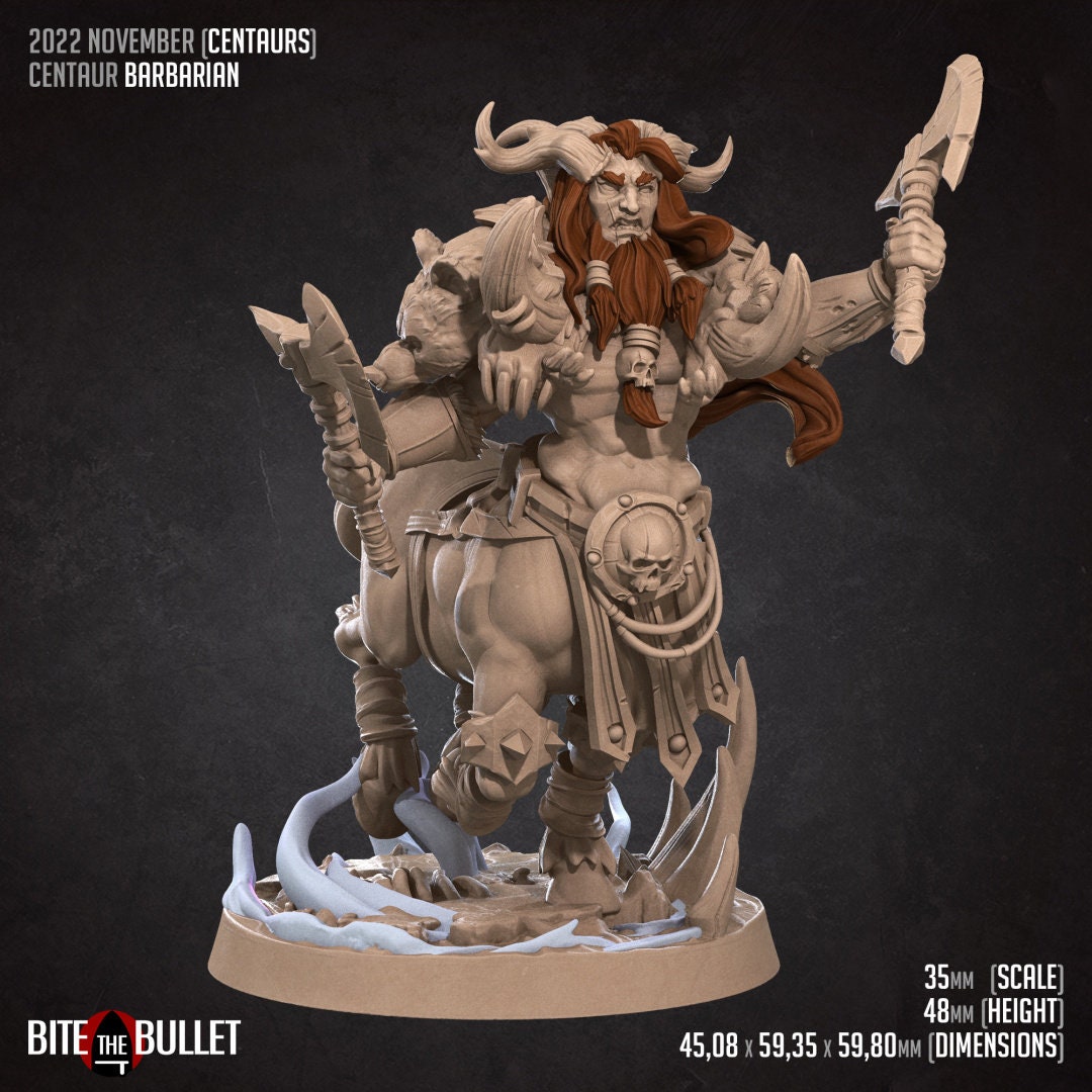 Centaur Barbarian | TABLETOP SCALE | D&D TTRPG Miniature | Bite the Bullet | Unpainted, Unplated Resin 8k