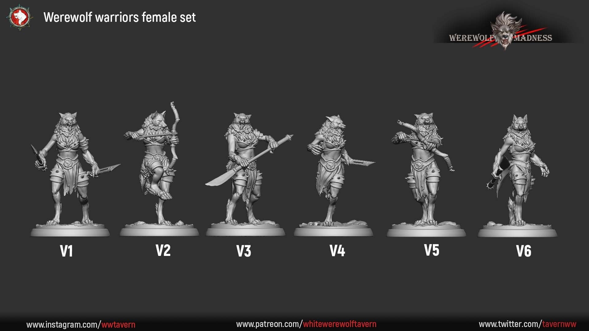 Werewolves, Female | TABLETOP SCALE | TTRPG Miniature | White Werewolf Tavern | Unpainted, Unplated Resin 8k