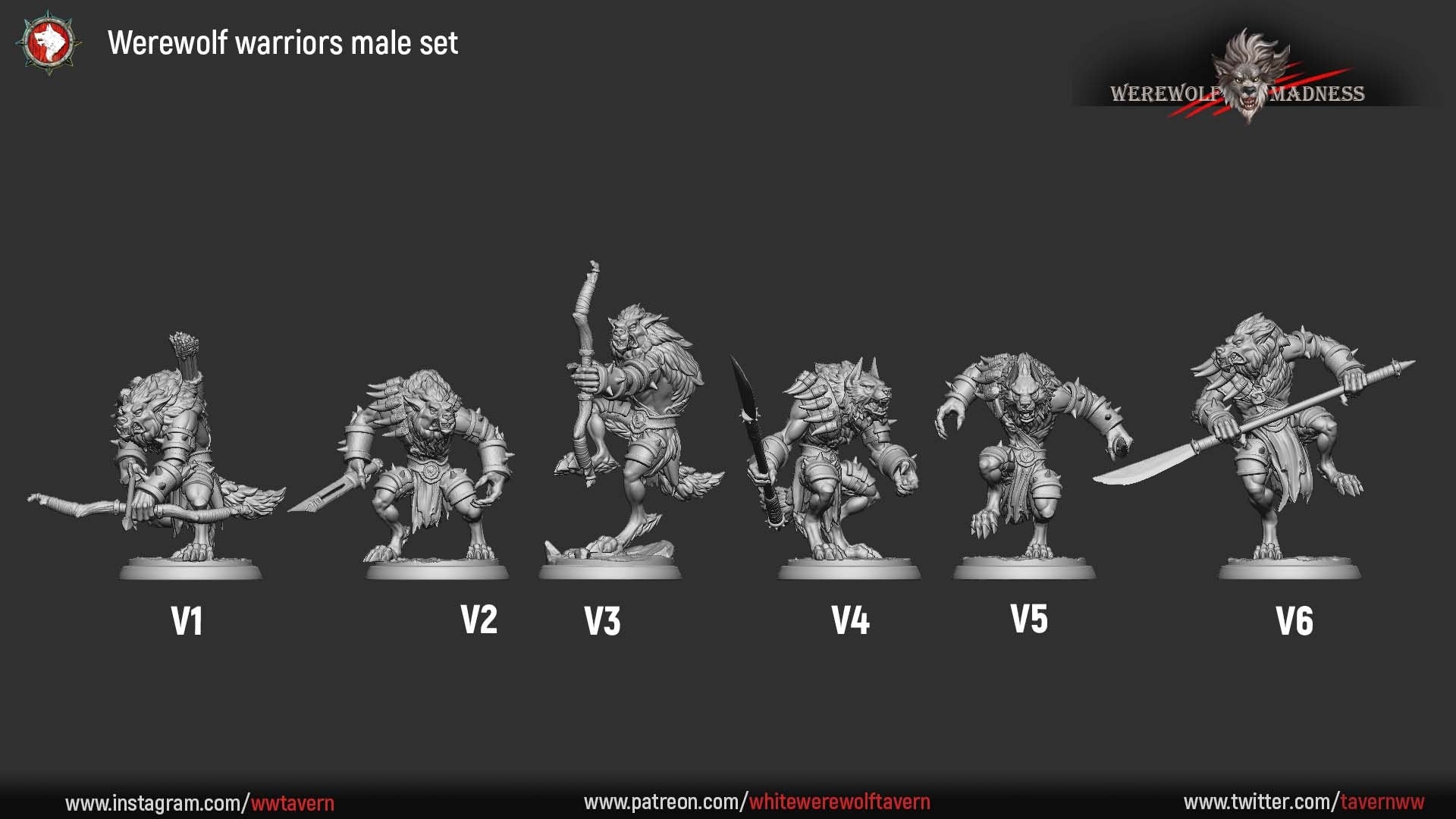 Werewolves, Male | TABLETOP SCALE | TTRPG Miniature | White Werewolf Tavern | Unpainted, Unplated Resin 8k