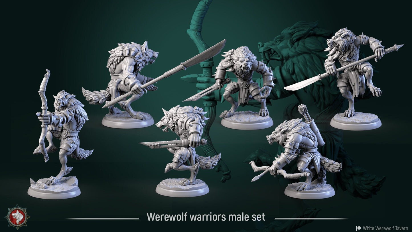 Werewolves, Male | TABLETOP SCALE | TTRPG Miniature | White Werewolf Tavern | Unpainted, Unplated Resin 8k