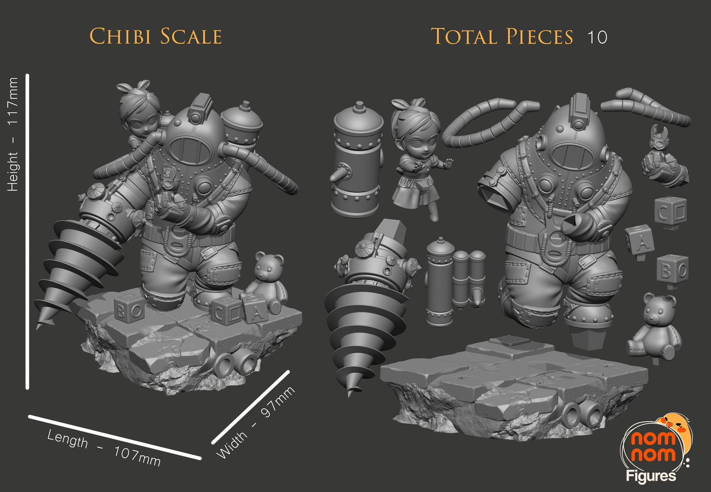 Chibi Rapture Family | Resin Garage Kit Figure Video Game Fan Art | Nomnom Figures