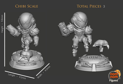 Chibi Space Bounty Hunter | Resin Garage Kit Figure Video Game Fan Art | Nomnom Figures