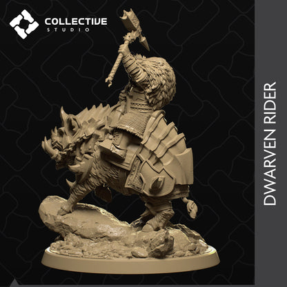 Dwarven Rider, Armored Boar Mount | Tabletop Gaming Mini or Display Figure | Collective Studio