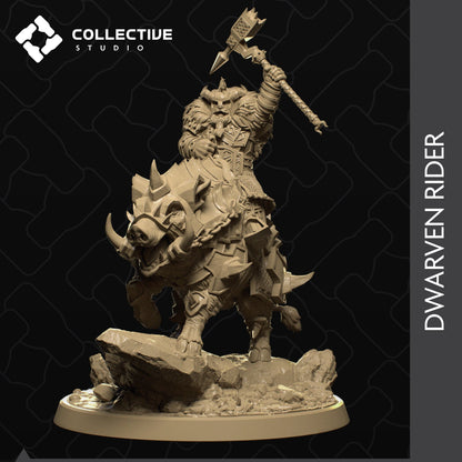 Dwarven Rider, Armored Boar Mount | Tabletop Gaming Mini or Display Figure | Collective Studio