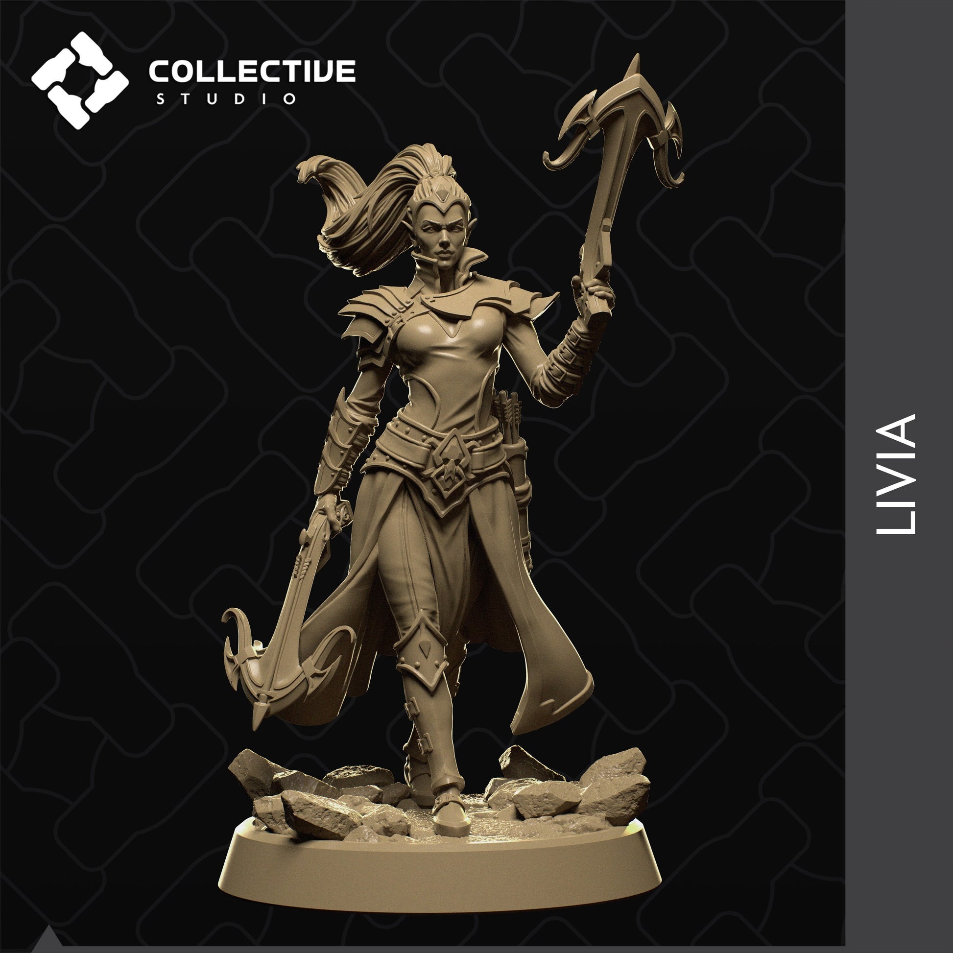 Livia, Elf Drow Ranger | Tabletop Gaming Mini or Display Figure | Collective Studio