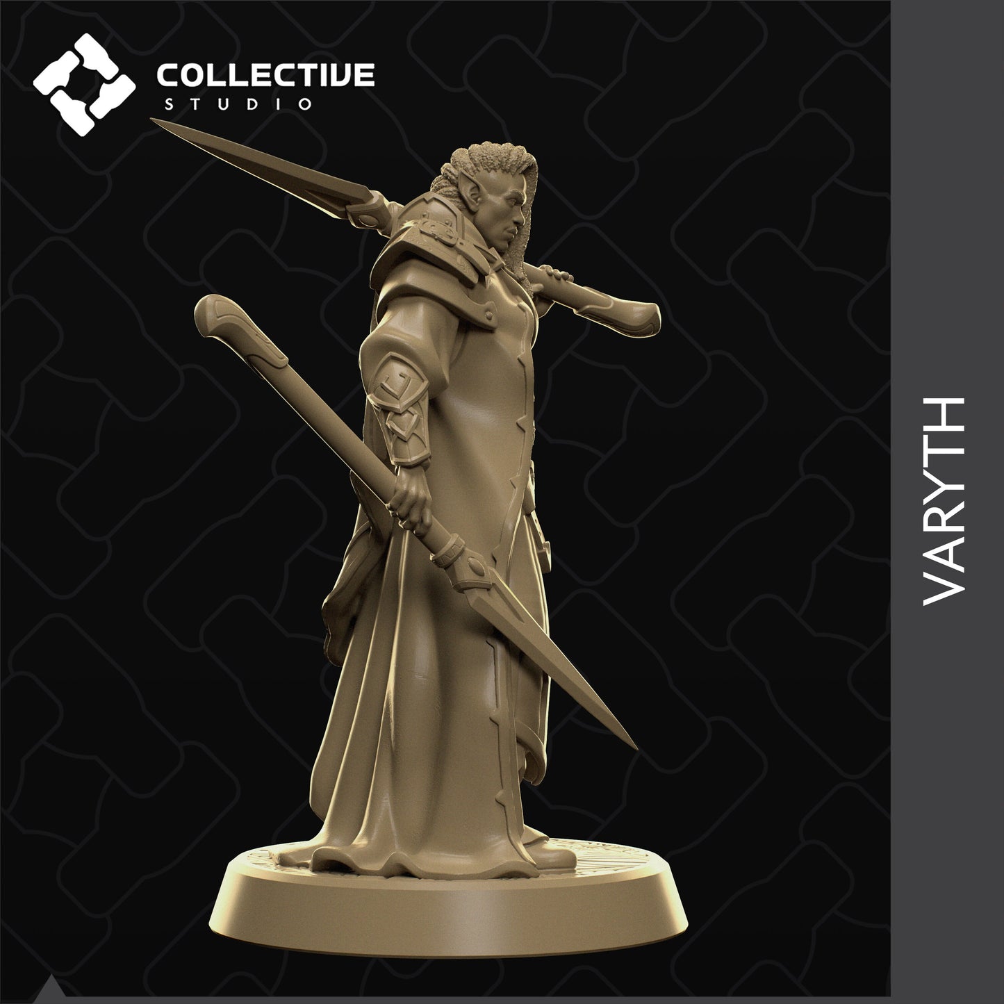 Varyth, Drow Elf Fighter Ranger Warrior | D&D Tabletop Gaming Mini or Display Figure | Collective Studio