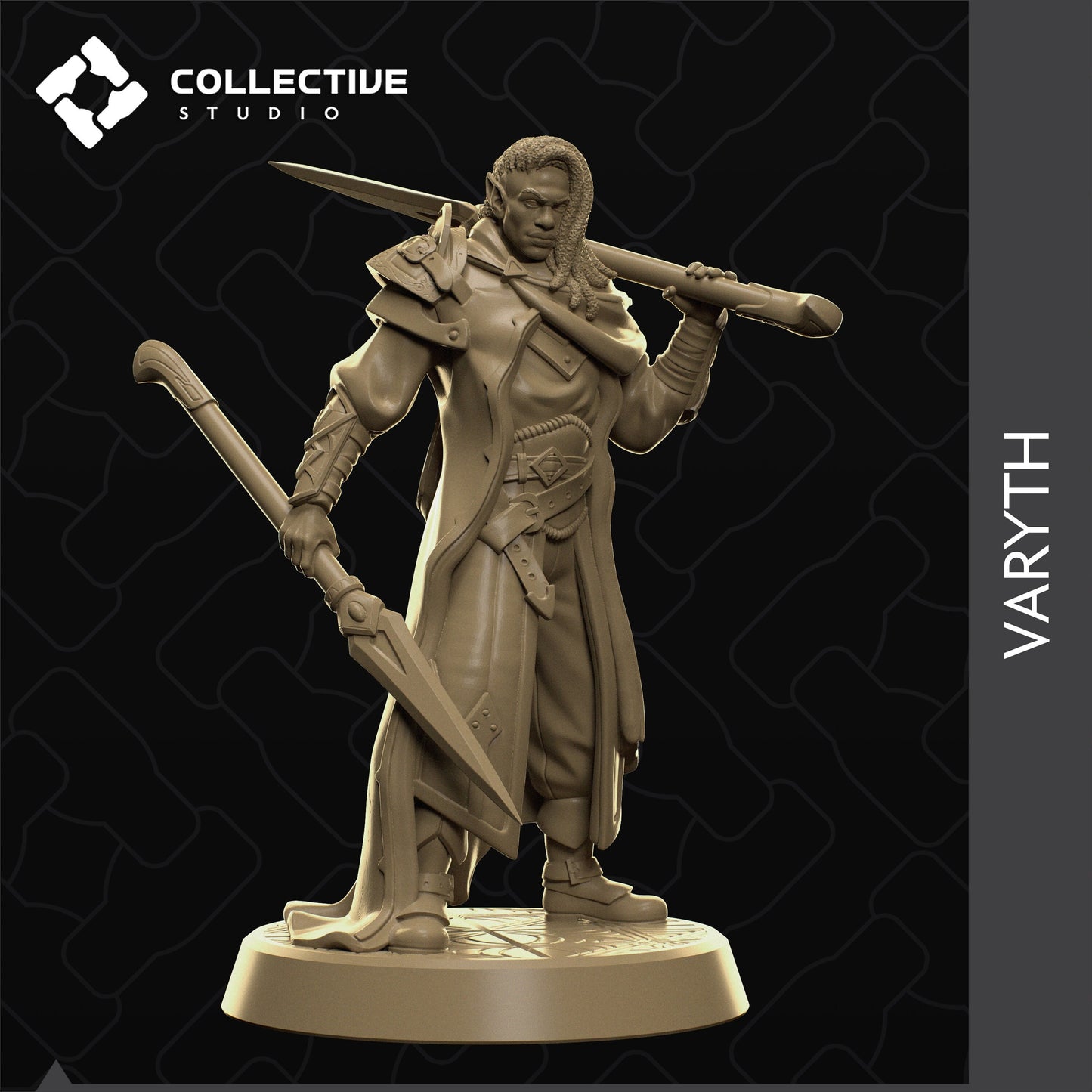 Varyth, Drow Elf Fighter Ranger Warrior | D&D Tabletop Gaming Mini or Display Figure | Collective Studio