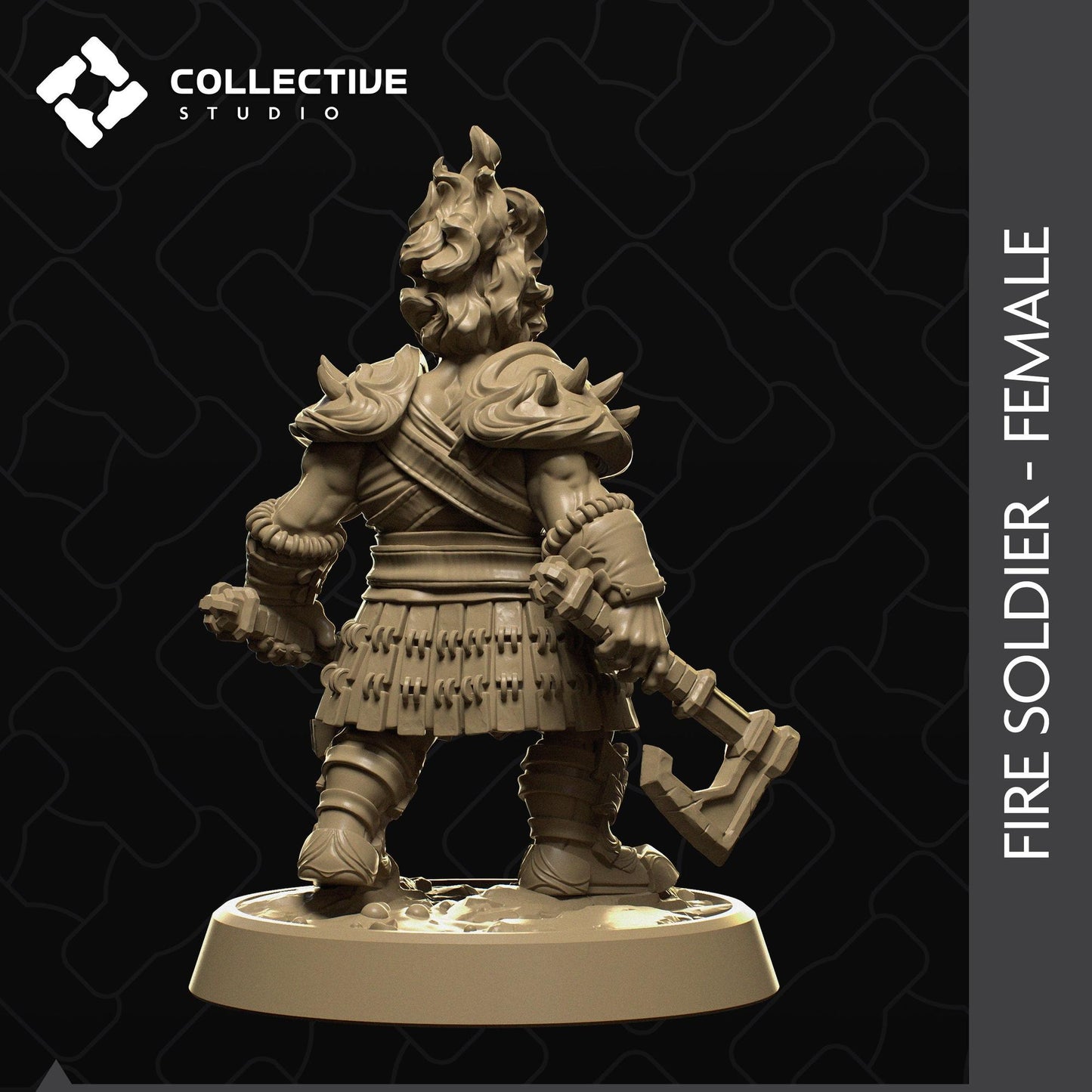 Fire Dwarven Soldier Female | Tabletop Gaming Mini or Display Figure | Collective Studio