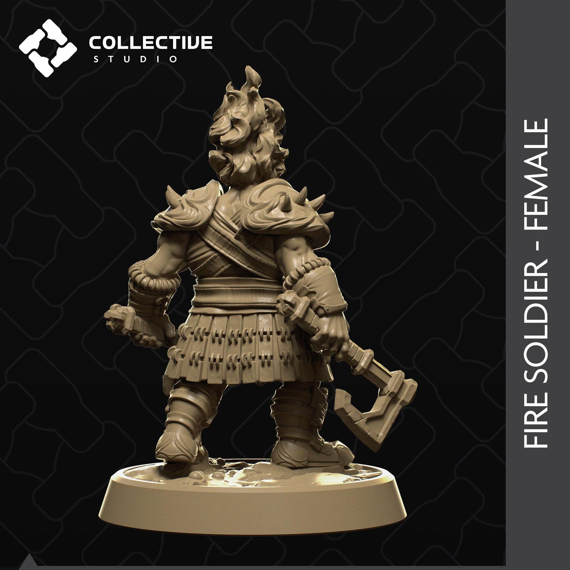 Fire Dwarven Soldier Female | Tabletop Gaming Mini or Display Figure | Collective Studio