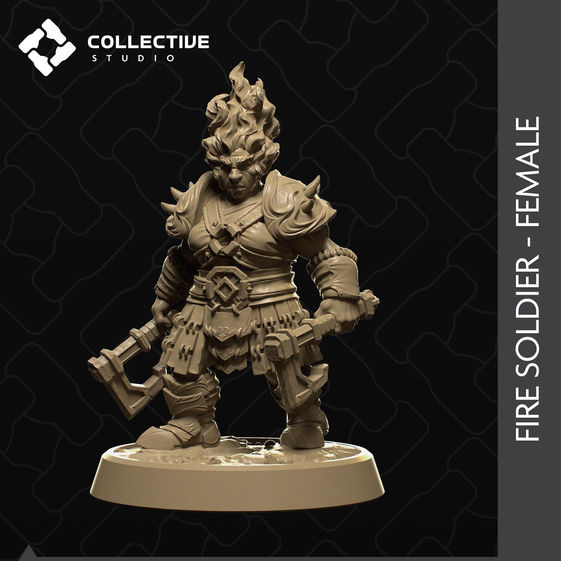 Fire Dwarven Soldier Female | Tabletop Gaming Mini or Display Figure | Collective Studio
