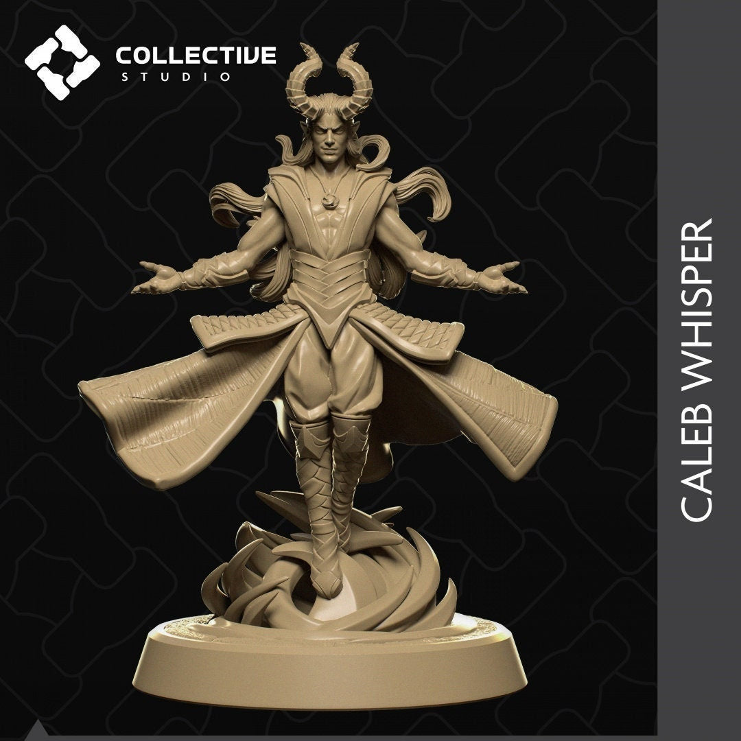 Calleb Whisper, Tiefling Sorcerer Wizard Warlock Mage | Tabletop Gaming Mini or Display Figure | Collective Studio