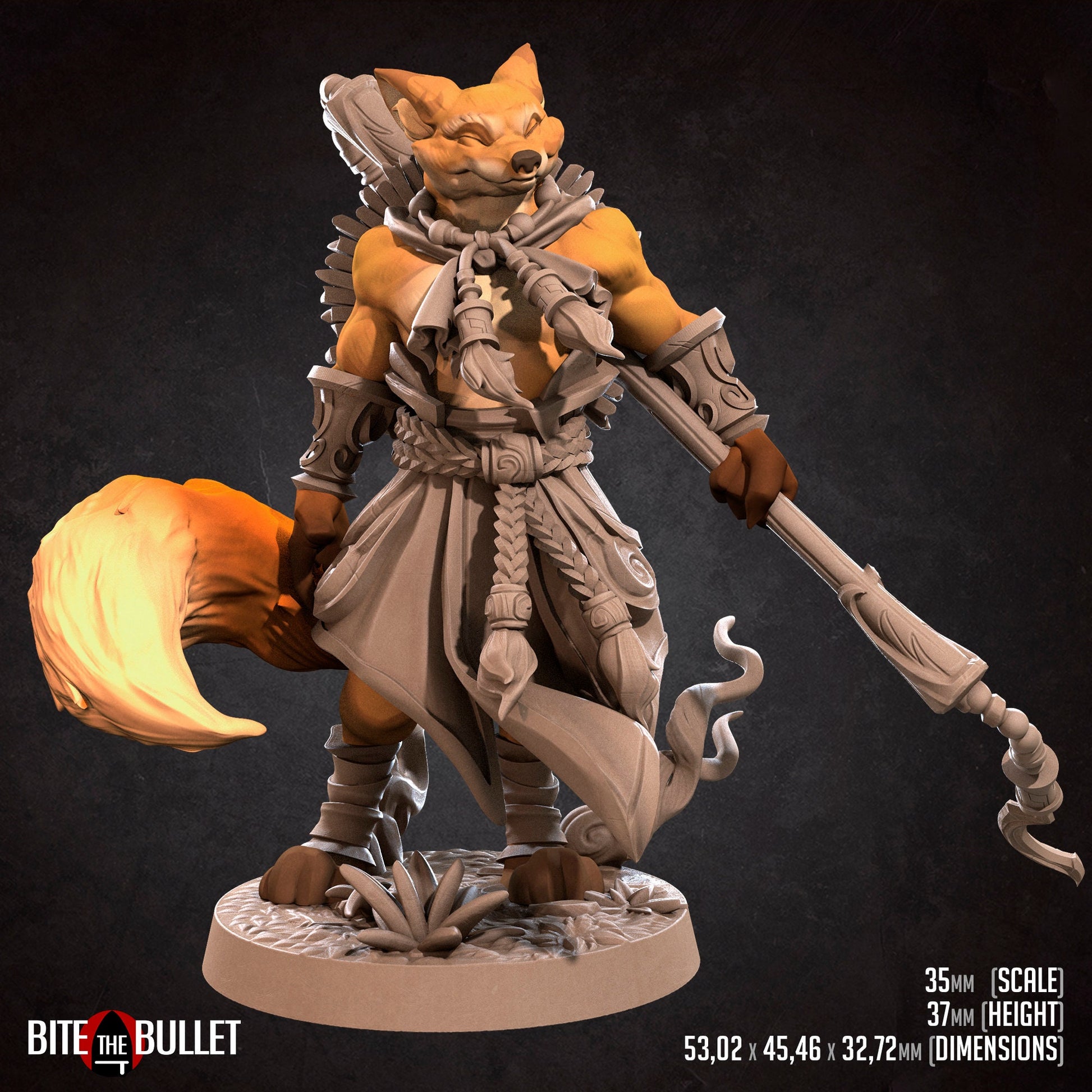 Foxfolk Monk | TABLETOP SCALE | D&D TTRPG Miniature | Bite the Bullet | Unpainted, Unplated Resin 8k