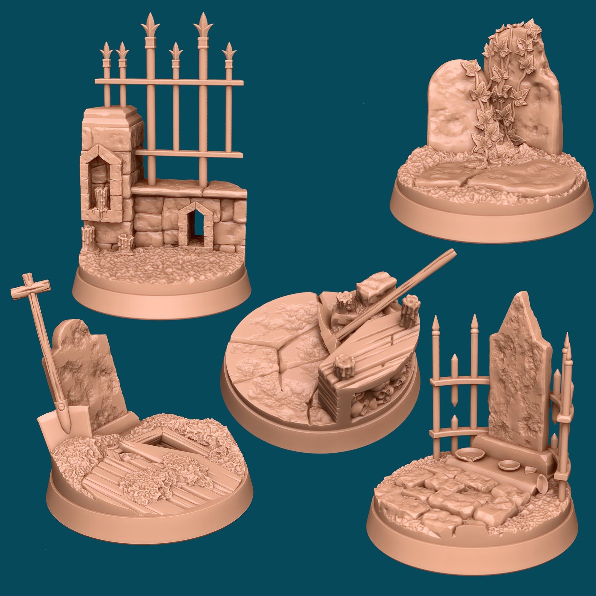Graveyard Bases | TTRPG Miniature Sculpted Base | Awkward Penguin's Minis