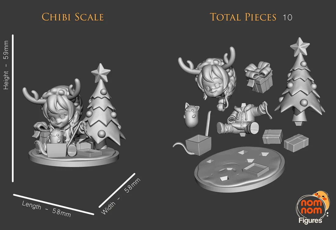 Chibi Nomi Christmas | Resin Garage Kit Figure Original Character | Nomnom Figures
