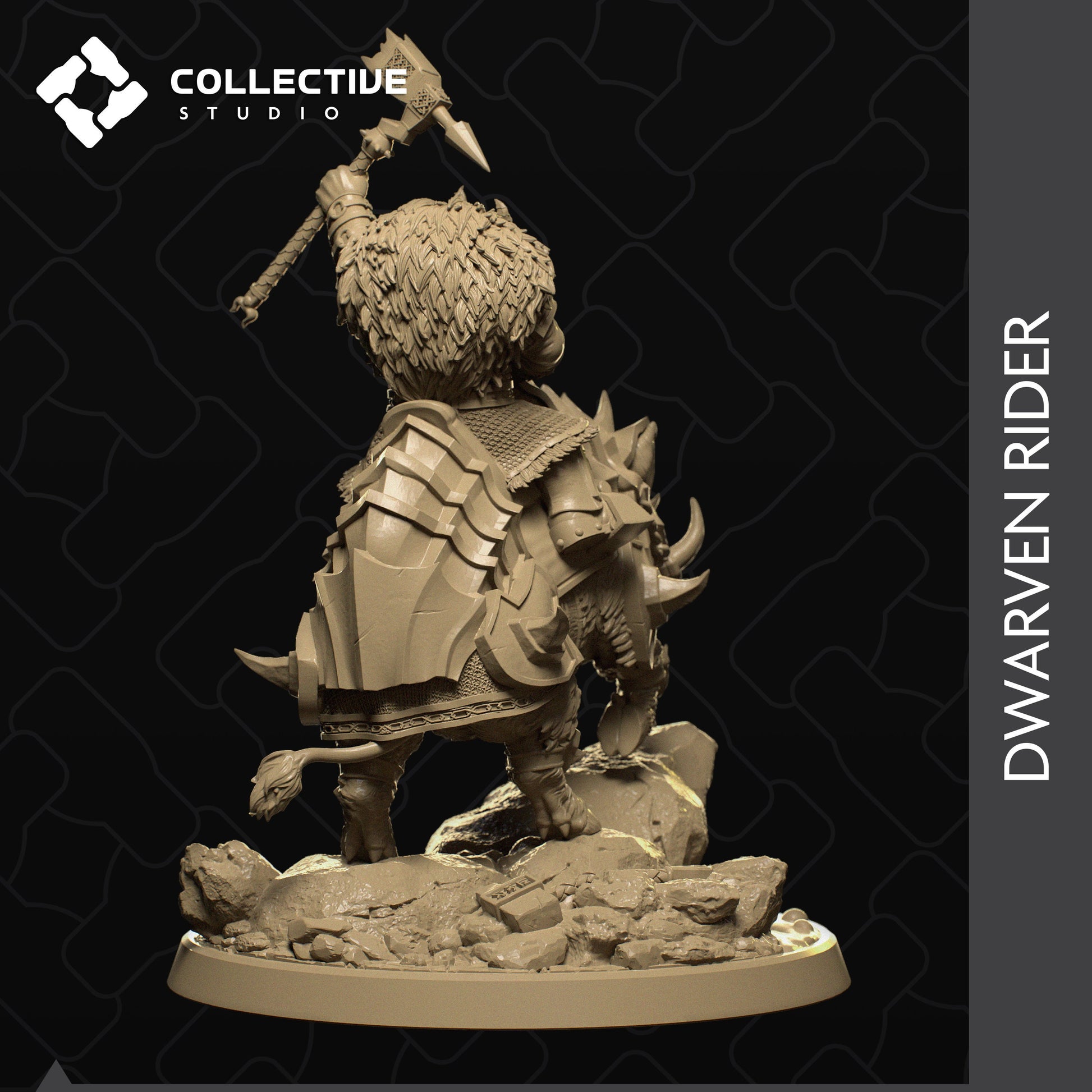 Dwarven Rider, Armored Boar Mount | Tabletop Gaming Mini or Display Figure | Collective Studio