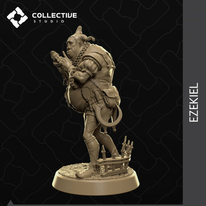 Ezekiel Twisted Jester miniature figure from Tattles Told 3D, designed for tabletop gaming or display, featuring detailed jester attire.