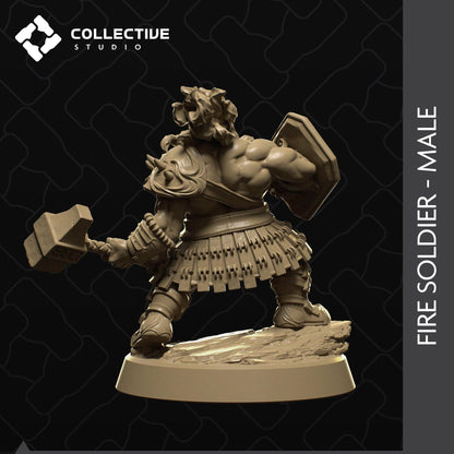 Fire Dwarven Soldier Male | Tabletop Gaming Mini or Display Figure | Collective Studio