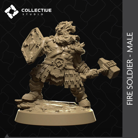 Fire Dwarven Soldier Male | Tabletop Gaming Mini or Display Figure | Collective Studio