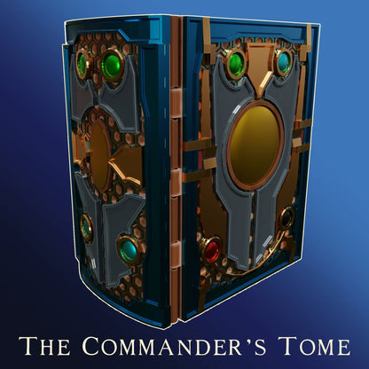 3D printed miniature of The Commander's Tome gaming storage accessory by Tattles Told 3D, featuring detailed design and compact size.