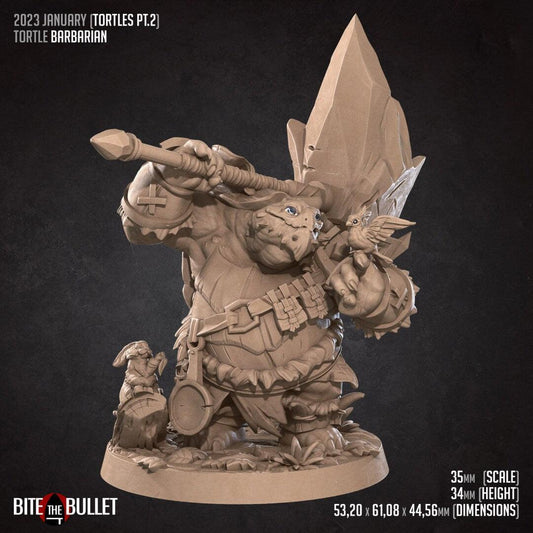 Tortle Barbarian | TABLETOP SCALE | D&D TTRPG Miniature | Bite the Bullet | Unpainted, Unplated Resin 8k