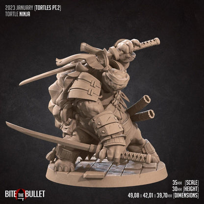 Tortle Ninja | TABLETOP SCALE | D&D TTRPG Miniature | Bite the Bullet | Unpainted, Unplated Resin 8k