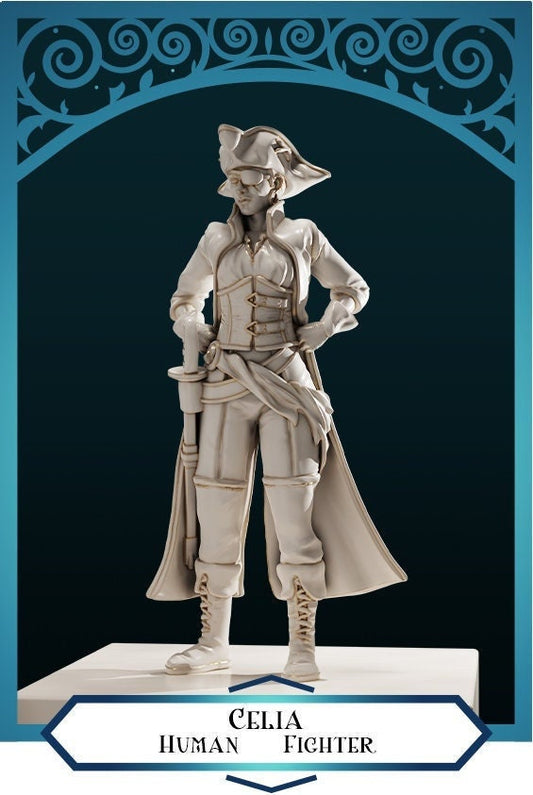 Human Fighter, Celia, Pirate Captain | D&D TTRPG Miniature | DnD Is A Woman | NO BASE