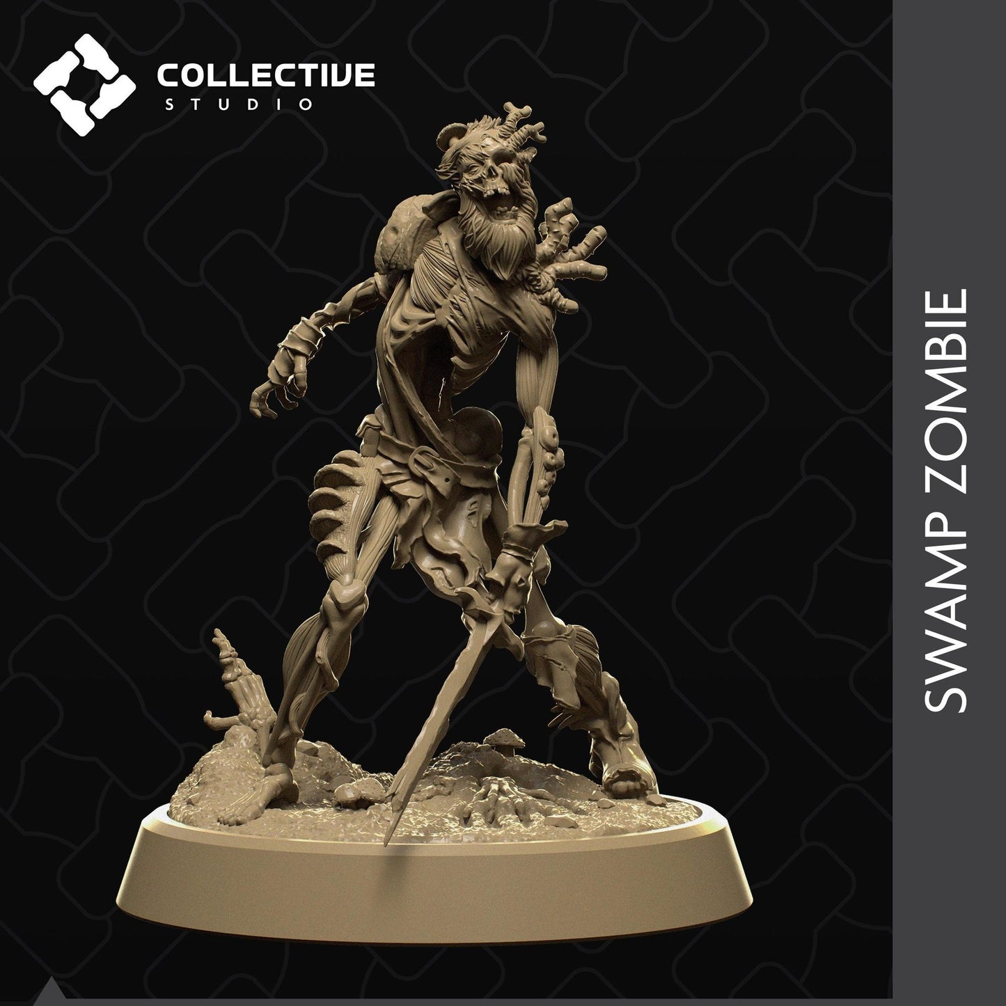 Swamp Zombie Skeleton | Tabletop Gaming Mini or Display Figure | Collective Studio