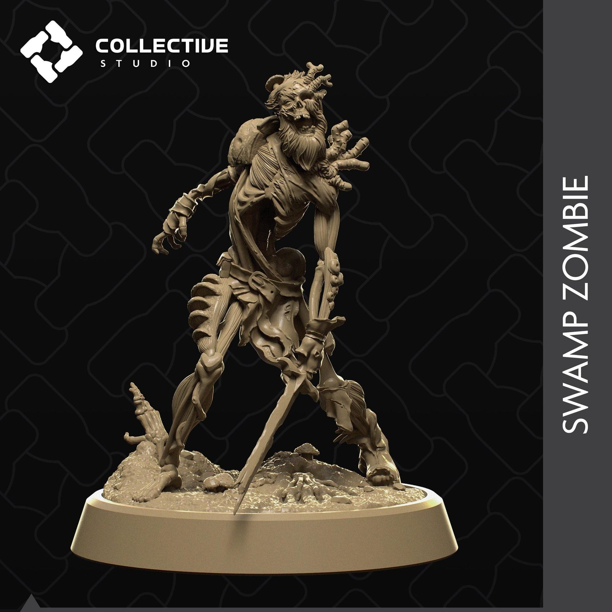 Swamp Zombie Skeleton | Tabletop Gaming Mini or Display Figure | Collective Studio
