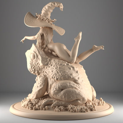 Witch and Giant Toad | Display Scale Pin Up Resin Garage Kit | Blackthorn Miniatures
