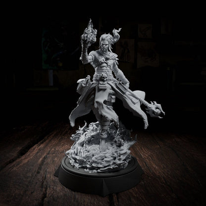 Azael Vatra, Fire Genasi Elf Sorcerer Warlock | Tabletop Scale, Display Scale, Bust | TTRPG D&D Miniature | Cripta Studios