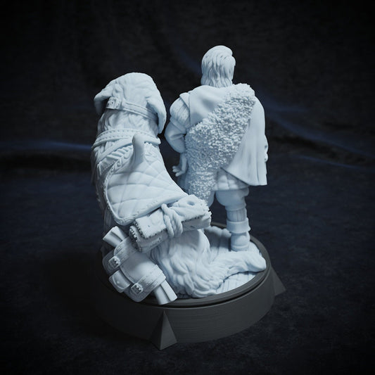 Longo Proudrock and Moga, Halfling | Tabletop Scale | TTRPG D&D Miniature | Cripta Studios