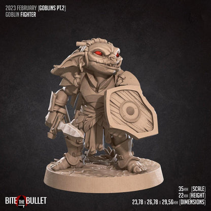 Goblin Fighter | TABLETOP SCALE | D&D TTRPG Pathfinder Miniature | Bite the Bullet