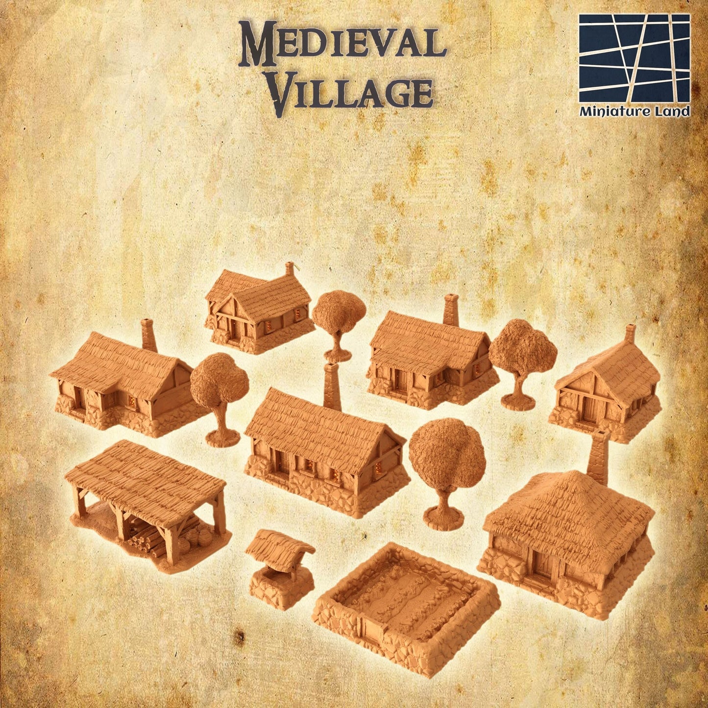 Medieval Village | D&D TTRPG Playable 3D Printed Building Terrain Scenery | MiniatureLand