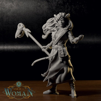 Tiefling Warlock, Nithlia | D&D TTRPG Miniature | DnD Is A Woman | NO BASE
