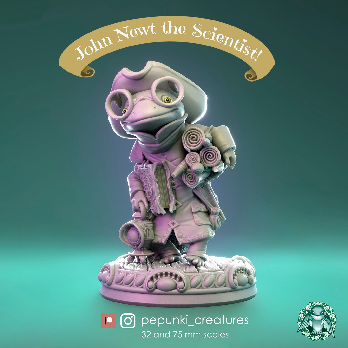 John Newt Scientist | Tabletop or Display Scale | D&D Humblewood TTRPG Miniature | Pepunki Creatures