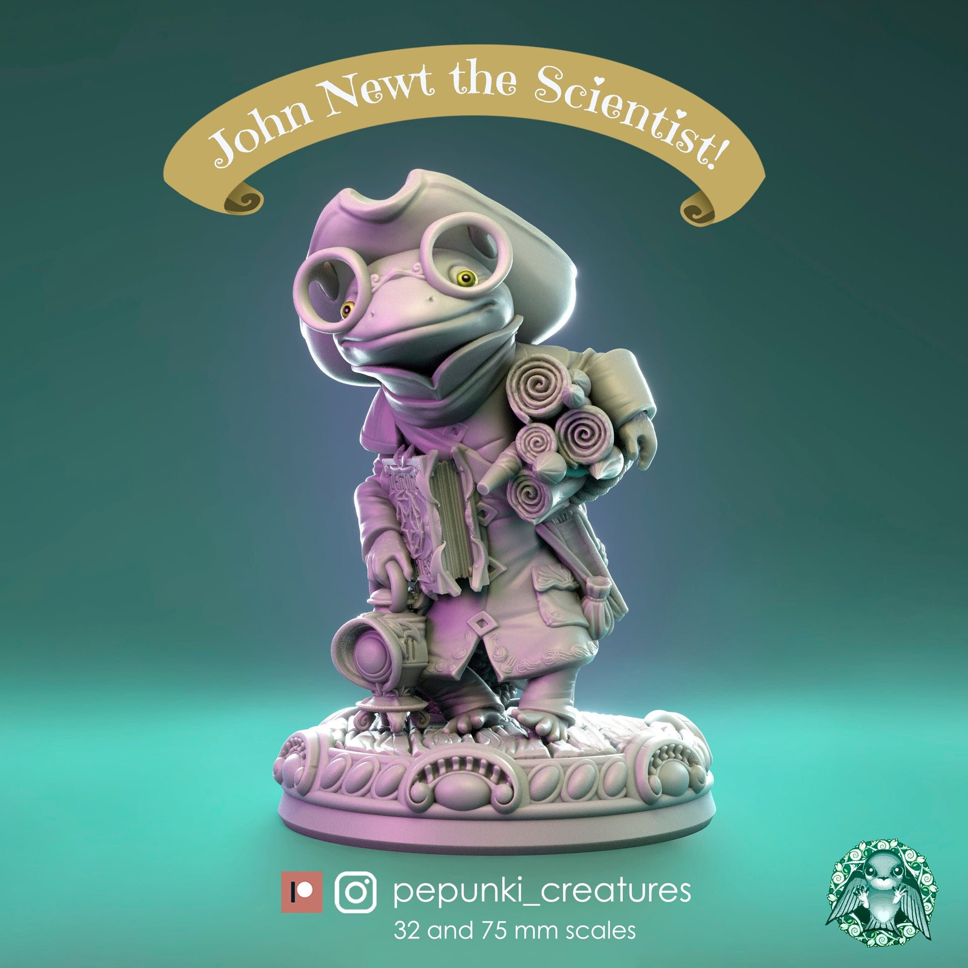 John Newt Scientist | Tabletop or Display Scale | D&D Humblewood TTRPG Miniature | Pepunki Creatures