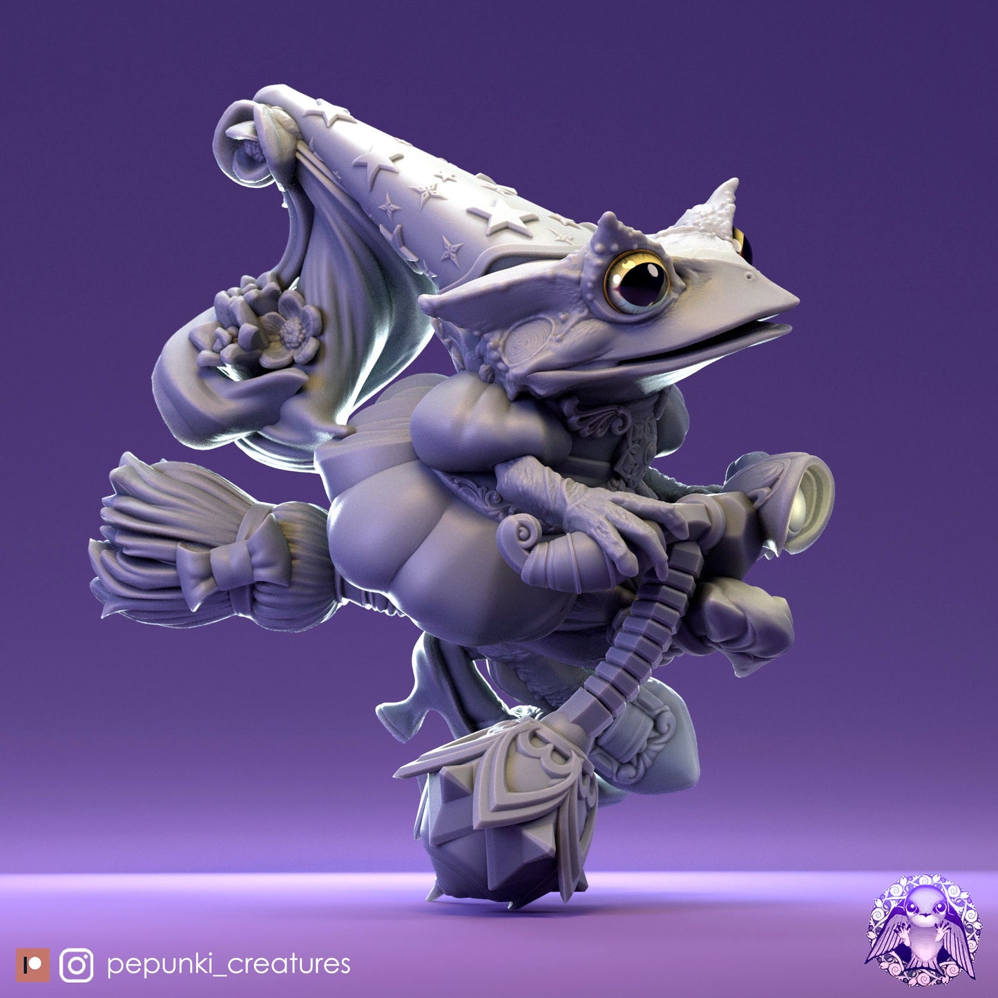 Frog Wizardess | Tabletop or Display Scale | D&D Humblewood TTRPG Miniature | Pepunki Creatures
