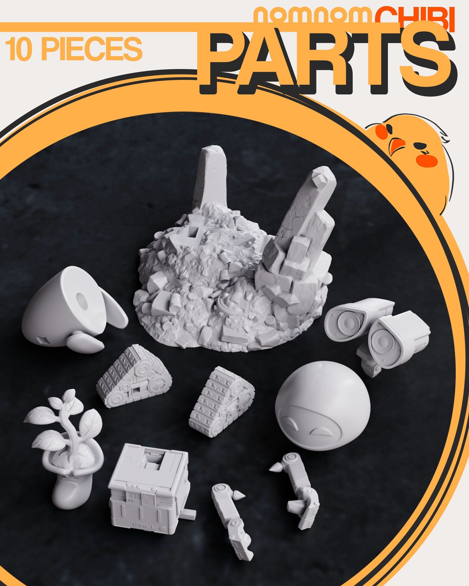 Chibi Robot Love Story | Resin Garage Kit Figure Movie Fan Art | Nomnom Figures