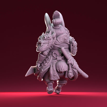 Bunny Warrior, Year of the Rabbit General | Tabletop or Display Scale | D&D Humblewood TTRPG Miniature | Pepunki Creatures