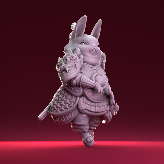 Bunny Warrior, Year of the Rabbit General | Tabletop or Display Scale | D&D Humblewood TTRPG Miniature | Pepunki Creatures
