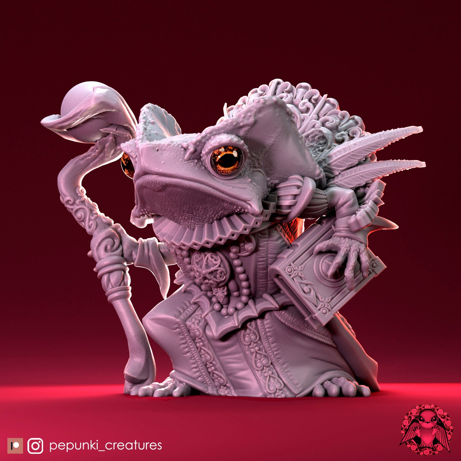 Toad Headmistress | Tabletop or Display Scale | D&D Humblewood TTRPG Miniature | Pepunki Creatures