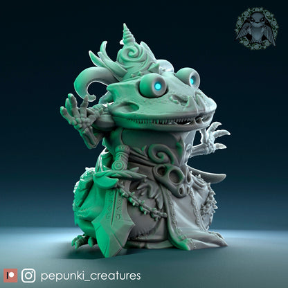 Frog Lich | Tabletop or Display Scale | D&D Humblewood TTRPG Miniature | Pepunki Creatures