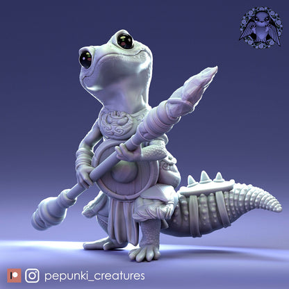 Leopard Gecko Spearman | Tabletop or Display Scale | D&D Humblewood TTRPG Miniature | Pepunki Creatures