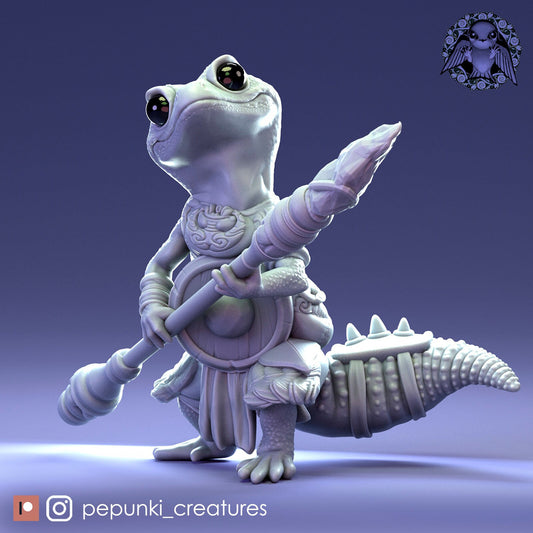 Leopard Gecko Spearman | Tabletop or Display Scale | D&D Humblewood TTRPG Miniature | Pepunki Creatures