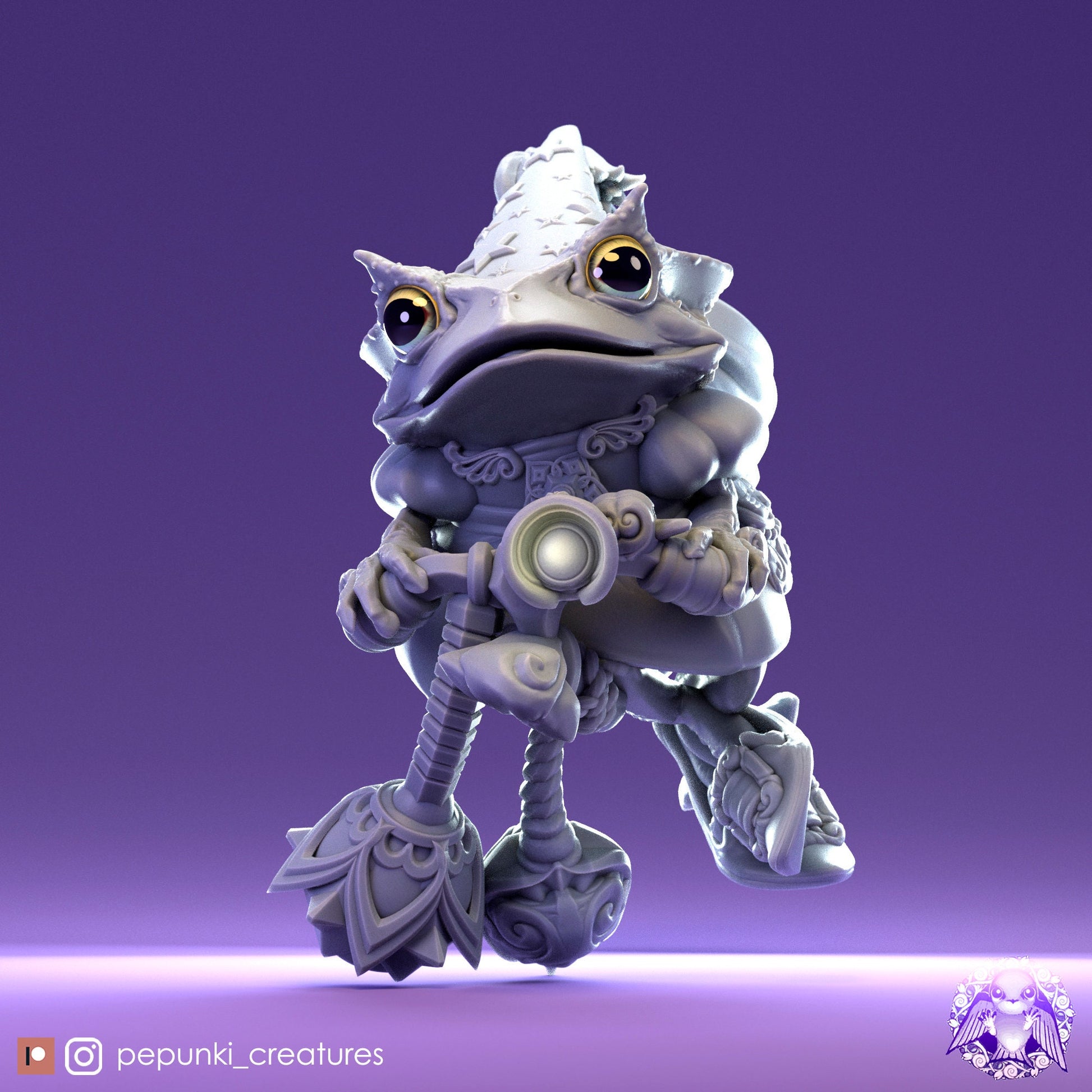 Frog Wizardess | Tabletop or Display Scale | D&D Humblewood TTRPG Miniature | Pepunki Creatures