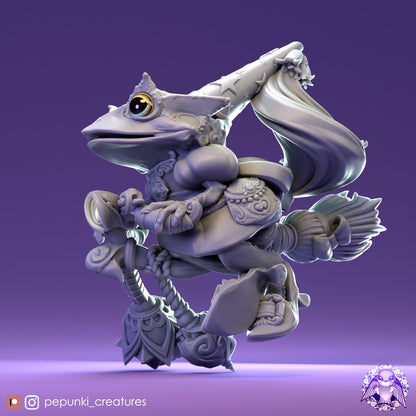 Frog Wizardess | Tabletop or Display Scale | D&D Humblewood TTRPG Miniature | Pepunki Creatures