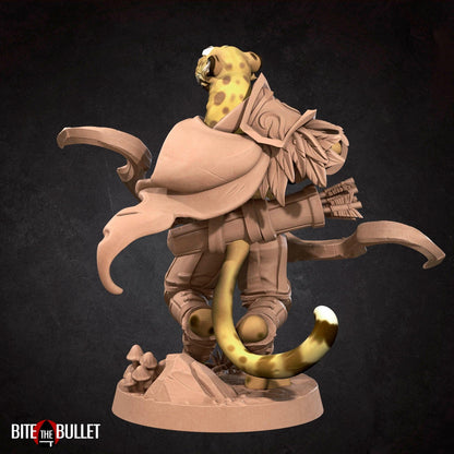 Tabaxi Battle Bard Archer | TABLETOP SCALE | TTRPG Miniature | Bite the Bullet | Unpainted, Unplated Resin 8k